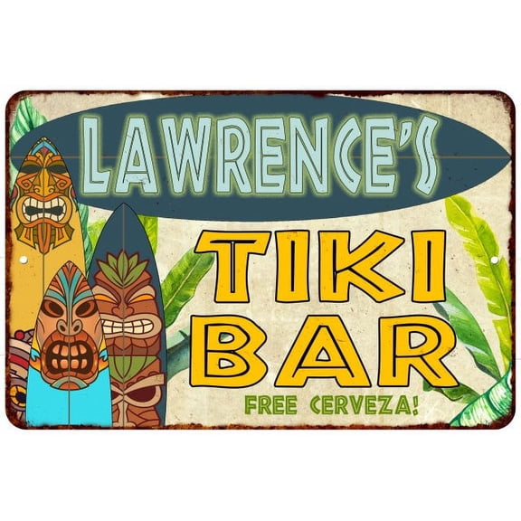 Lawrence's TIKI BAR Island Gift Sign Metal Wall Decor 8x12 108120058299