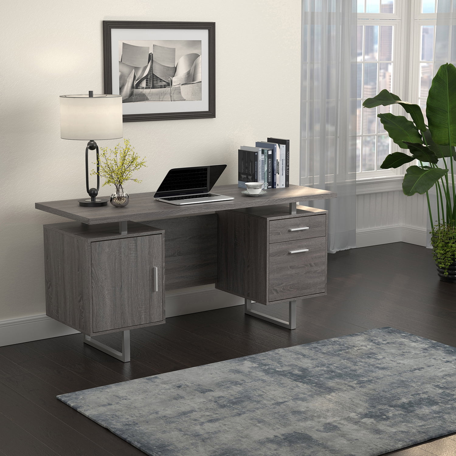 Lawtey Floating Top Office Desk Weathered Grey Walmart