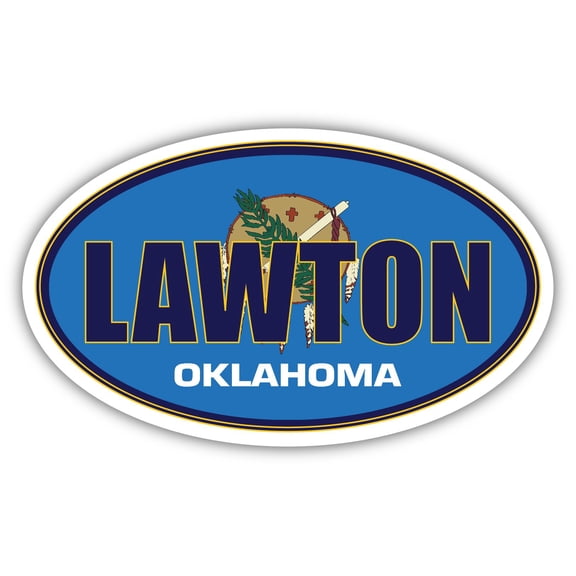 Lawton City Oklahoma State Flag | OK Flag Comanche County Oval State Colors Bumper Sticker Car Decal 3x5 inches