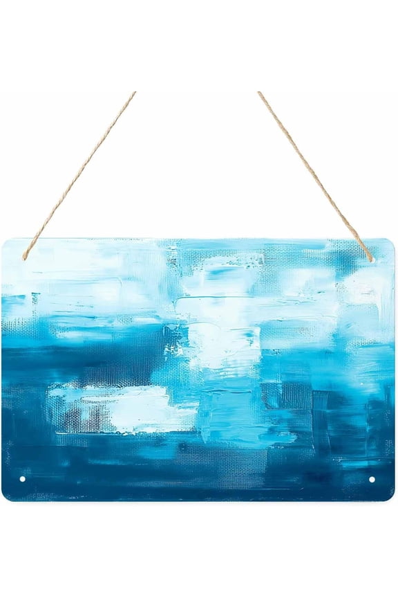 Blue White Hanging Plaque Wall Art Sign, Contemporary Yellow Street Art Retro Painting Metal Iron Personalized Printed Plaques Front Door Entryway Custom Horizontal Wall Decor for Bedroom Living Room