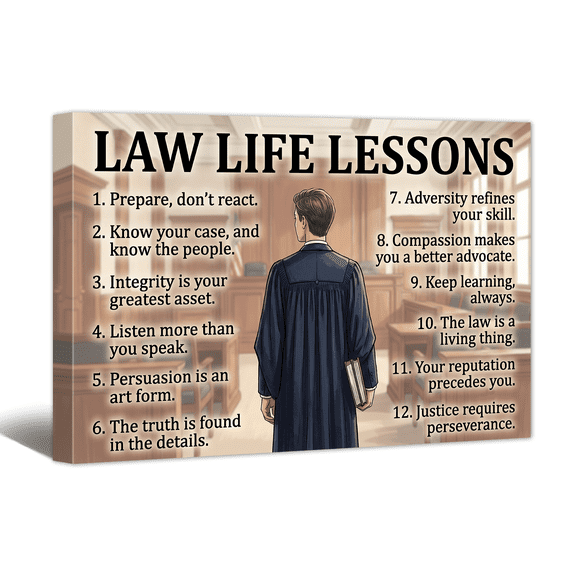 Lawyer Life Lessons Canvas Wall Art Inspiring Career Quote Print, Office Wall Decor for Judging & Legal, Gifts for Professional lawyers , Retirement Graduation Work Anniversary
