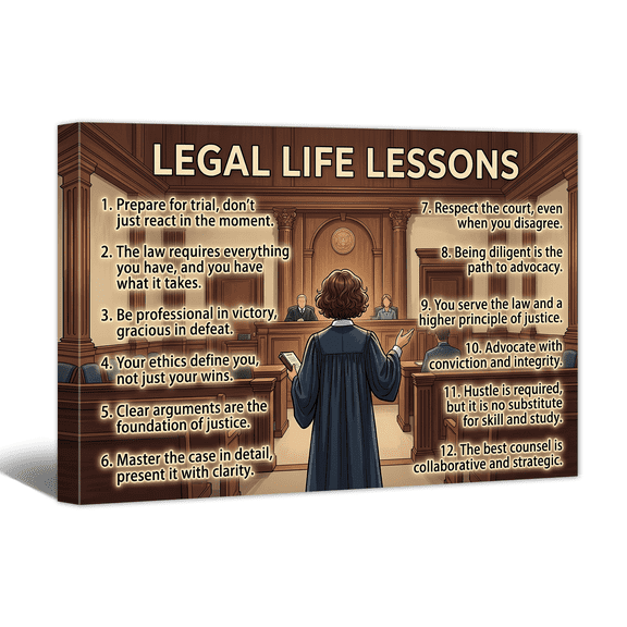 Lawyer Life Lessons Canvas Wall Art Inspiring Career Quote Print, Office Wall Decor for Judging & Legal, Gifts for Professional lawyers , Retirement Graduation Work Anniversary