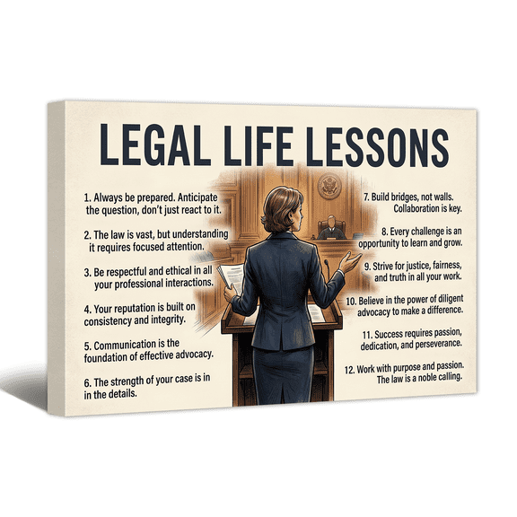 Lawyer Life Lessons Canvas Wall Art Inspiring Career Quote Print, Office Wall Decor for Judging & Legal, Gifts for Professional lawyers , Retirement Graduation Work Anniversary