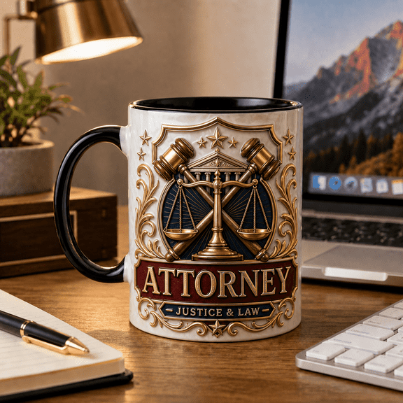 Attorney Ceramic Mug, Justice Scales and Gavel Gift