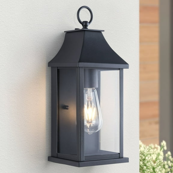 Maxax 15" Modern Outdoor Wall Light with Dusk to Dawn Sensor, Waterproof Black Lantern for Porch and Garage