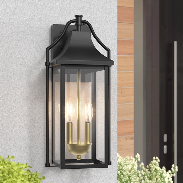 EDISHINE 20.4-Inch Oversized Outdoor Wall Light – Vintage Dusk-to-Dawn Lantern In Black & Gold For Patio, Porch Or Garage