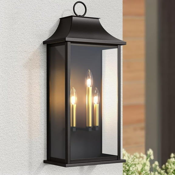 Yullili Dusk to Dawn Outdoor Wall Light 3-Light, 25" Large Outdoor Light Fixture, Black Exterior Wall Lantern, Waterproof Outside Wall Sconce for House Porch Patio