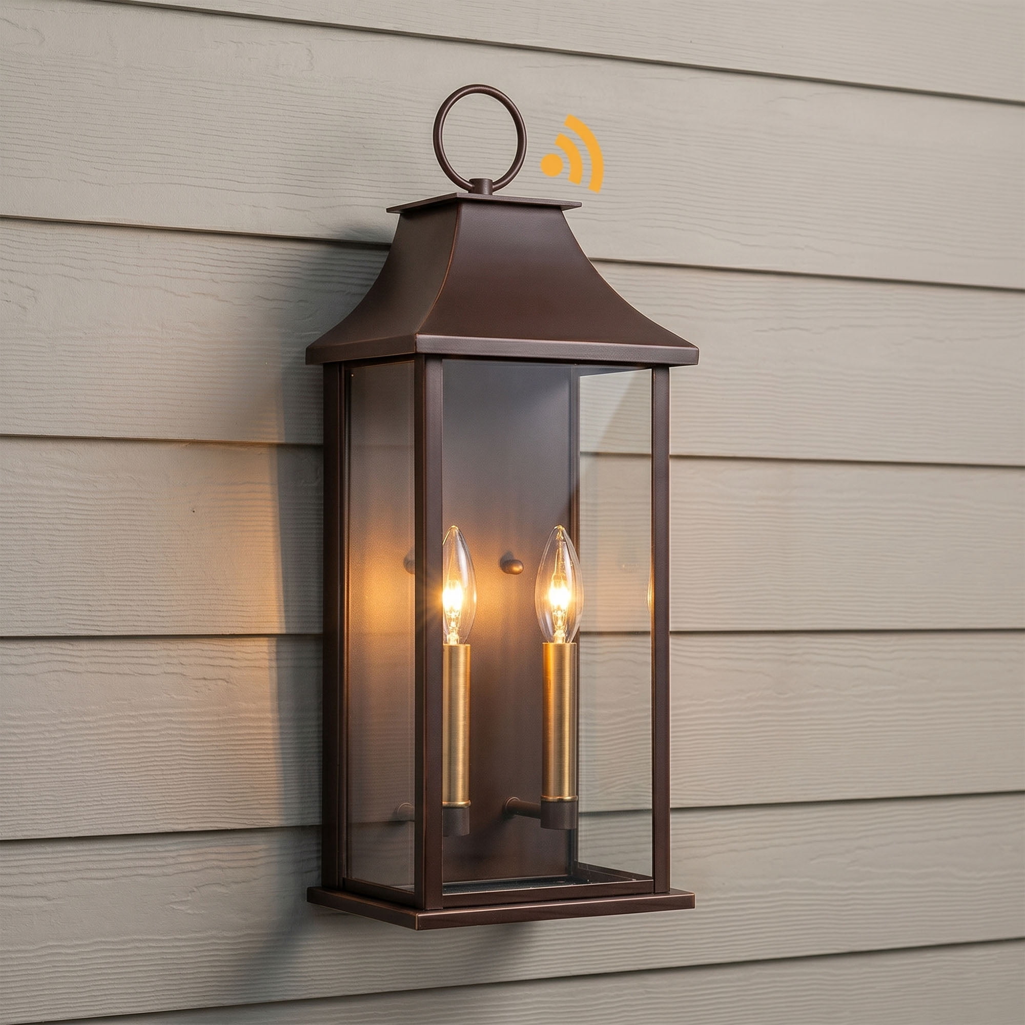 Lawyettle Dusk to Dawn Outdoor Wall Light Fixture, 20.6" Large Oil Rubbed Bronze Outdoor Lanterns, 2-Light Waterproof Exterior Porch Sconce for House