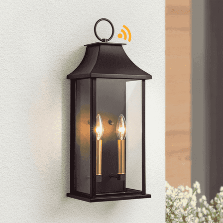 Lawyettle Bronze Dusk to Dawn Outdoor Wall Lantern, 20.6" Large Oil Rubbed Bronze Outdoor Wall Light Fixture, 2-Light Waterproof Exterior Porch Sconce for House