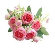 Laxiabr Hangs 5 Bundles Artificial Peony Flowers Rose Home Party Wedding Decorative Fake Roses Bouquet (C)