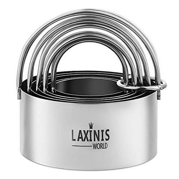 Laxinis World Biscuit Cutter Set, 5 Pieces Round Cookies Cutters with Handle, 18/8 Stainless Steel Graduated Circle Pastry and Dough Cutters