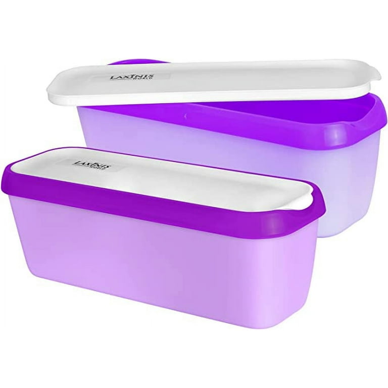 Laxinis World Ice Cream Containers – Pack of 2 Ice Cream Plastic Containers  with lids, 1.5 Quarts, Reusable, with Non-slip Base (Purple)