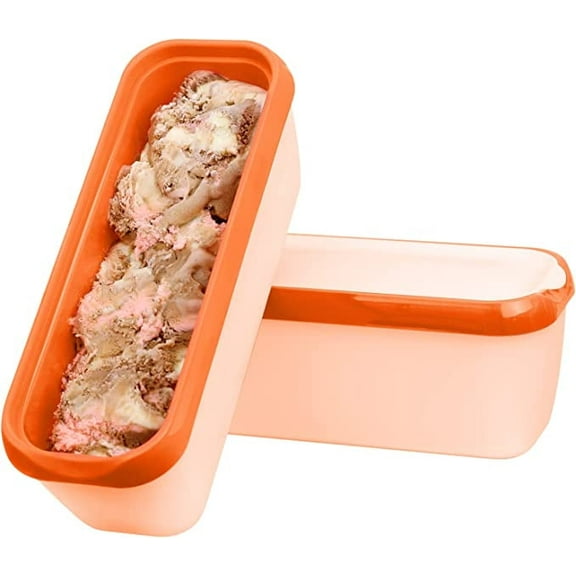 Laxinis World Ice Cream Containers  Pack of 2 Ice Cream Plastic Containers with Lids, 1.5 Quarts, Reusable, with Non-slip Base (orange)