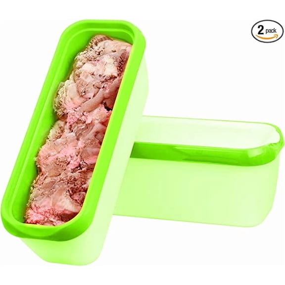 Laxinis World Ice Cream Containers Pack of 2 Ice Cream Plastic Containers with lids, 1.5 Quarts, Reusable, with Non-slip Base (Green)