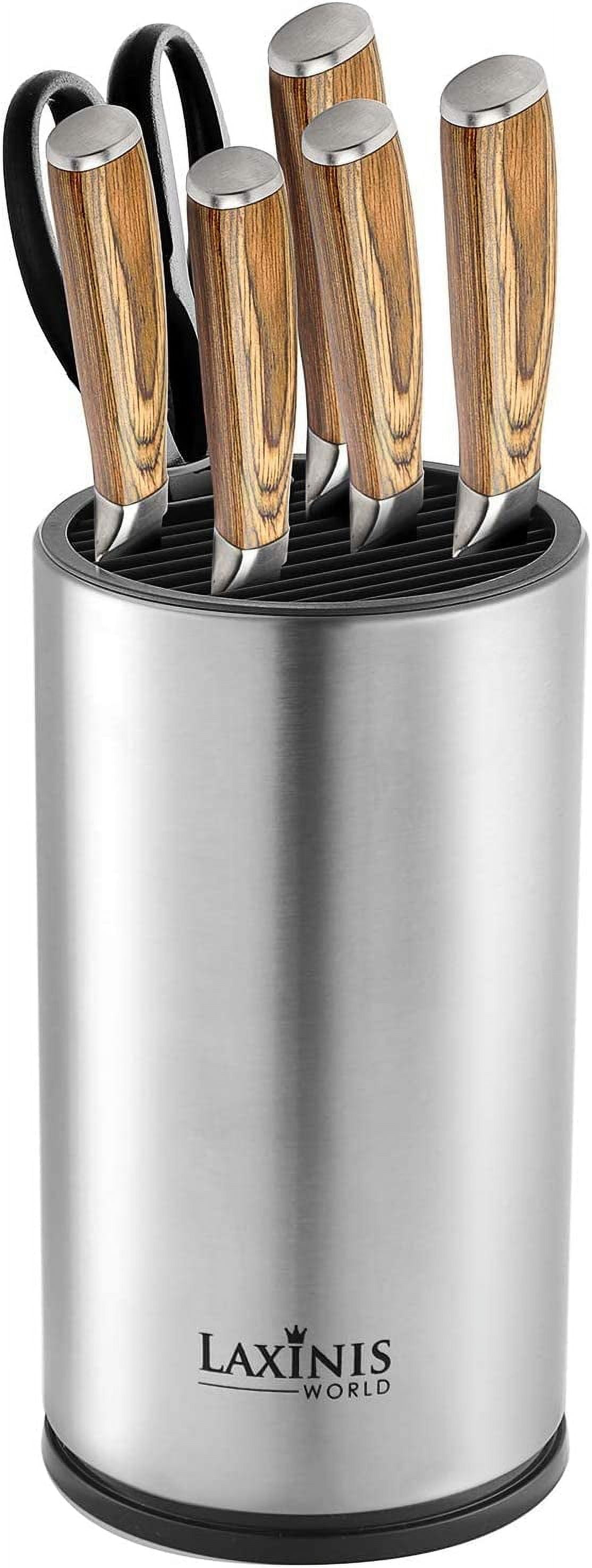 Laxinis World Universal Knife Block, Stainless Steel Round Knife Holder with Scissors-Slot, Counter-top Storage, Holds 12 8.5?-Blade Knives, 9? by 4.5?