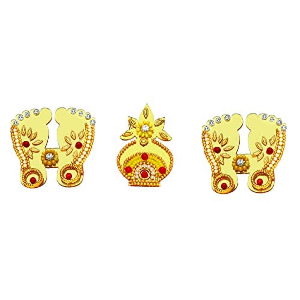 Laxmi Charan Paduka Feet Pagla with Kalash Stickers Sticker Item for Indian Puja Wedding & Festival Decorations Door House Office Temple Gift Gifts Return/Good Luck ( 1 Pair Charan )