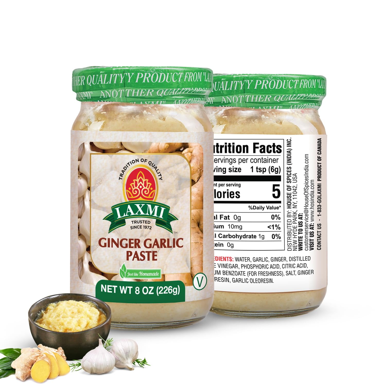 Laxmi Ginger Garlic Paste, 8 oz Ginger and Garlic Paste in a Jar