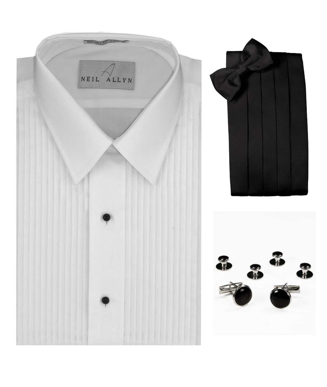 Lay-Down Collar Tuxedo Shirt, Cummerbund, Bow-Tie, Cuff Links and Studs ...