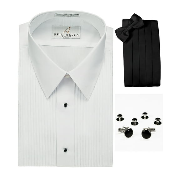 Lay-Down Collar Tuxedo Shirt, Cummerbund, Bow-Tie, Cuff Links and Studs Set