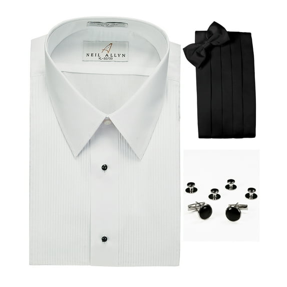 Lay-Down Collar Tuxedo Shirt, Cummerbund, Bow-Tie, Cuff Links and Studs Set