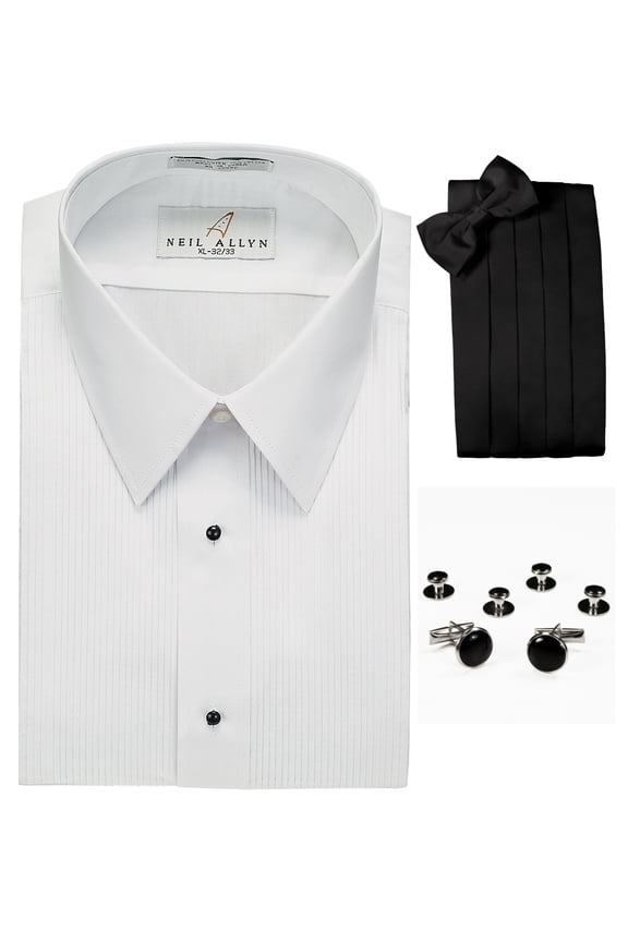 Lay-Down Collar Tuxedo Shirt, Cummerbund, Bow-Tie, Cuff Links and Studs Set