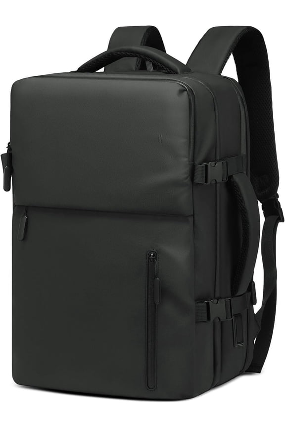 Lay Flat Carry Travel Backpack, 30L Airline Approved, Fits 16" Laptop, USB-C & USB-A, Water Resistant, Black