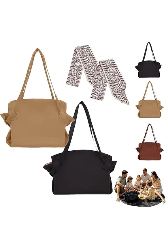 Lay-Flat Drawstring Tote, Large Zippered Foldable Tote Bag, Open Flat Travel Organizer Shoulder Bag for Gym Picnic