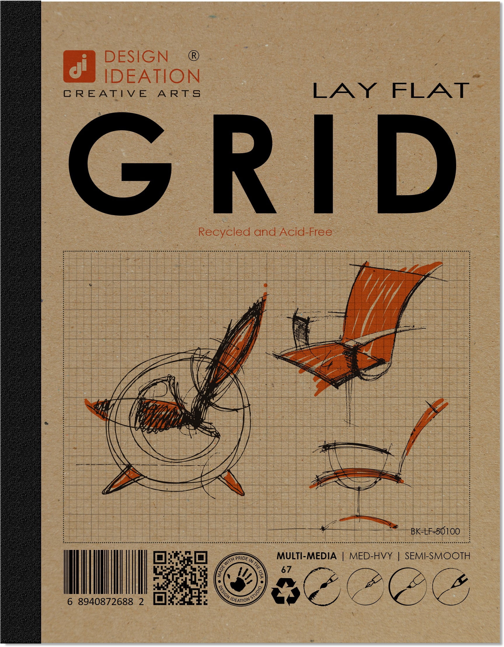 Lay Flat Grid Sketchbook: Removable Sheets, GREY Grid Paper. Creative ...