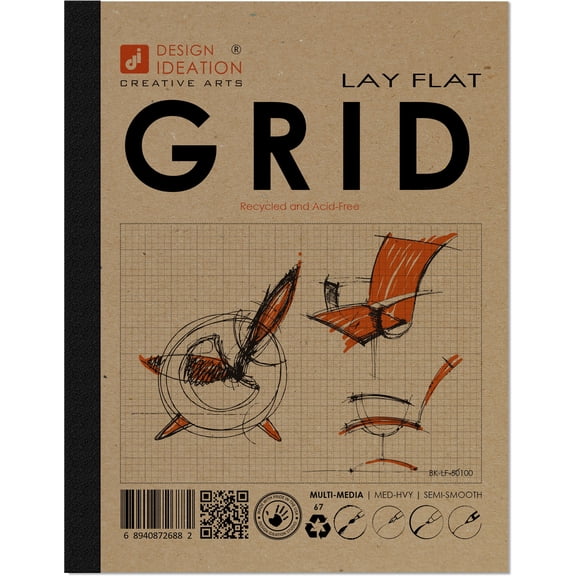 Lay Flat Grid Sketchbook: Removable Sheets, GREY Grid Paper. Creative Project. (8.5" x 11") GRID-LF-GR1-GR-50100