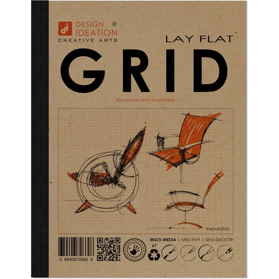 Lay Flat Grid Sketchbook: Removable Sheets, ORANGE Grid Paper. Creative Project. (8.5" x 11") GRID-LF-GR1-OR-2550