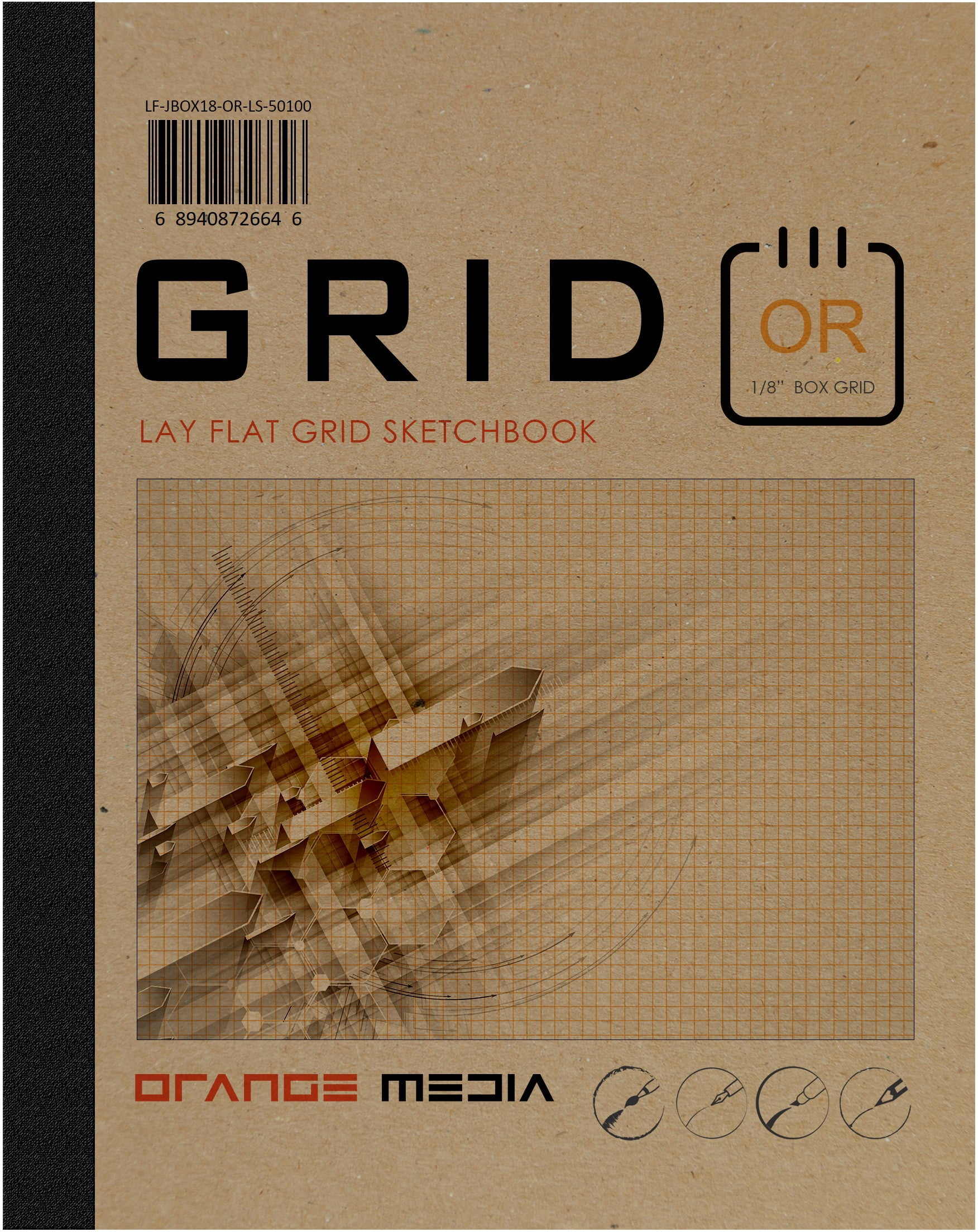 Lay Flat Grid Sketchbook: Removable Sheets, ORANGE Grid Paper. Creative ...