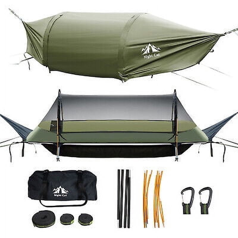 Night Cat Lay Flat Hammock Camping Tent Armygreen 1/2 Person Nylon with Mosquito Net Hanging Bed