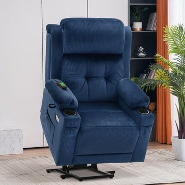 MCombo Lay Flat Dual Motor Power Lift Recliner for Big and Tall, Adjustable Headrest, Fabric(Navy Blue)