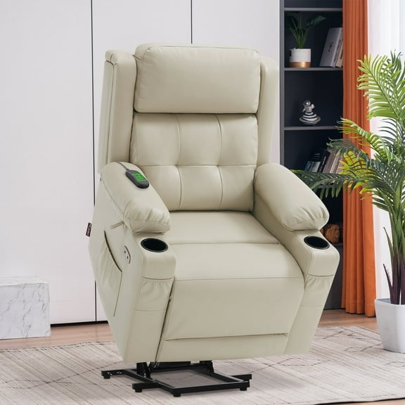 MCombo Dual Motor Power Lift Recliner Chair, Faux Leather(Beige)