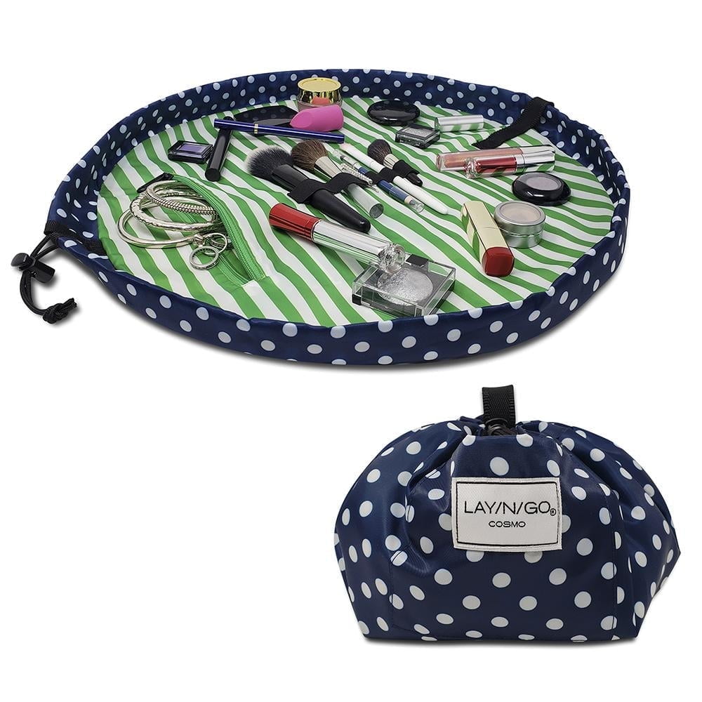 Lay-n-Go COSMO (20") Dot/Stripe Drawstring Cosmetic Makeup Bag, Toiletry Organizer, Travel, Birthday, Bridesmaid's Gift