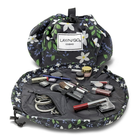 Lay-n-Go COSMO (20") Floral Drawstring Cosmetic Makeup Bag, Toiletry Organizer, Travel, Birthday, Bridesmaid's Gift