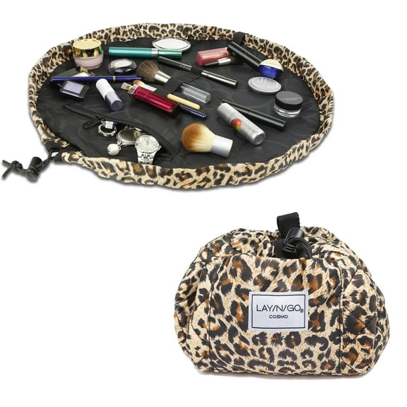 Lay-n-Go COSMO (20") : Leopard Cosmetic Bag, Travel Organizer, Toiletry Makeup Pouch, Birthday, Bridesmaid's Gift