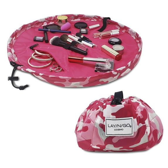Lay-n-Go COSMO (20") Pink Camo Drawstring Cosmetic Makeup Bag, Toiletry Organizer, Travel, Bridesmaid's Gift