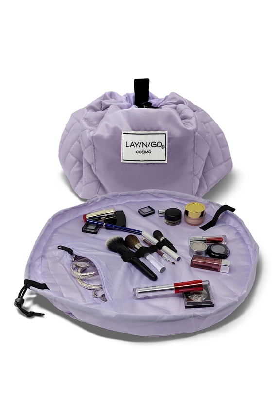 COSMO (20") Quilted Lavender Drawstring Cosmetic Makeup Bag, Toiletry Organizer, Travel, Birthday, Bridesmaid's Gift