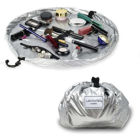 Lay-n-Go COSMO (20") Silver Drawstring Cosmetic Makeup Bag, Toiletry Organizer, Travel, Birthday, Bridesmaid's Gift
