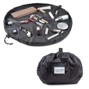 Lay-n-Go COSMO Deluxe 22" Lay Flat Travel Cosmetic Makeup Bag, Drawstring Toiletry Organizer for Accessories, Essentials, Brushes - Black