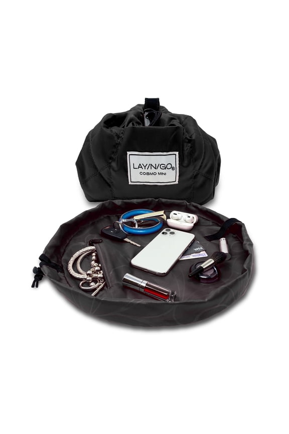 COSMO Mini (16") Black Drawstring Cosmetic Makeup Bag, Toiletry Organizer, Travel, Birthday, Bridesmaid's Gift