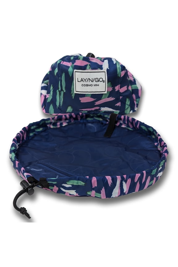 COSMO Mini 18" Lay Flat Travel Cosmetic Makeup Bag, Drawstring Toiletry Organizer for Accessories, Essentials, Brushes - Crossmarks
