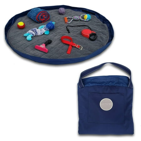 Lay-n-Go Travel Dog Bed (44") Navy Quilted Fleece-Lined Pet Travel Storage Packable Car Protector Dog Toys Foldable Comfortable Pet Sleep