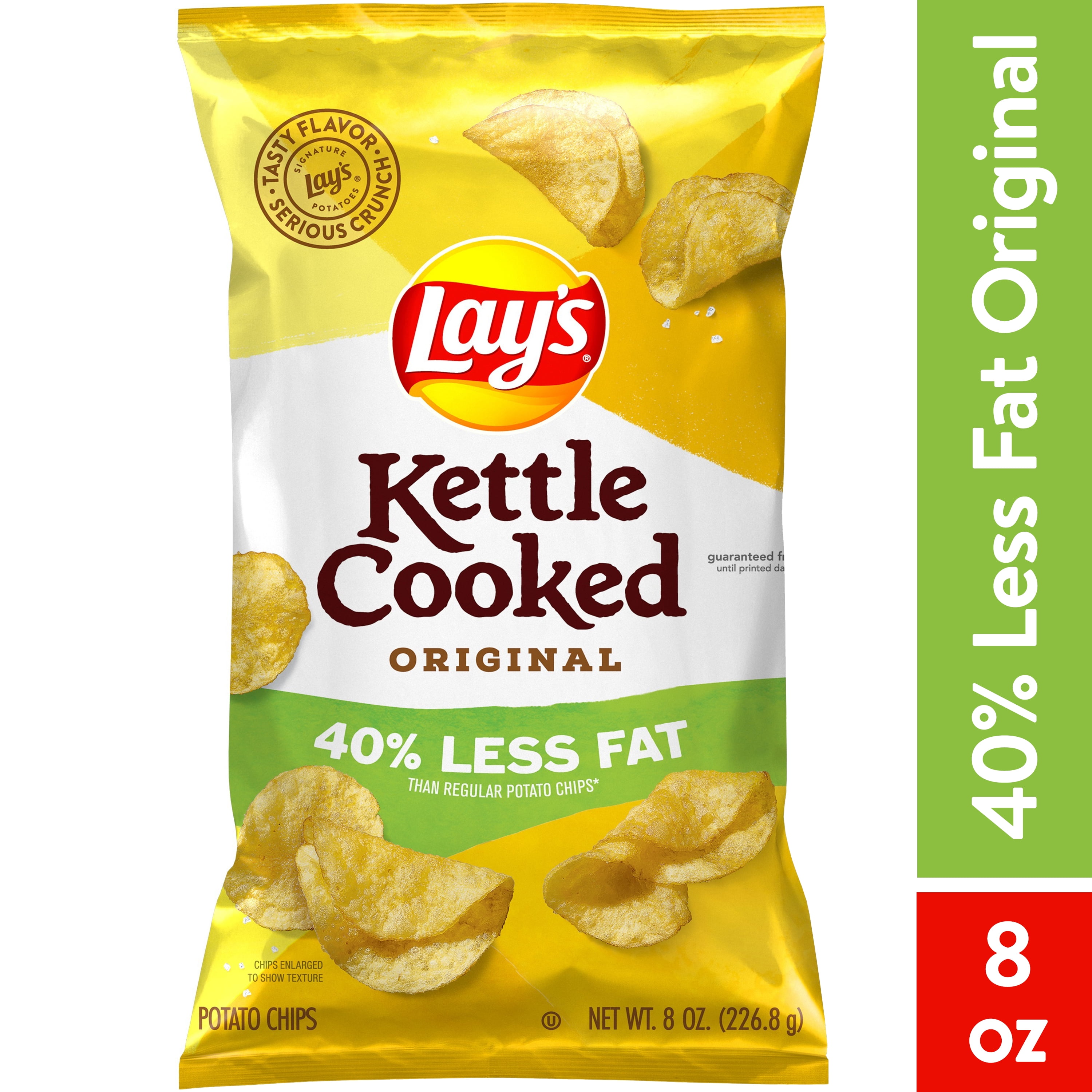 Lay's 40% Less Fat Original Kettle Cooked Potato Chips, 8 oz Bag
