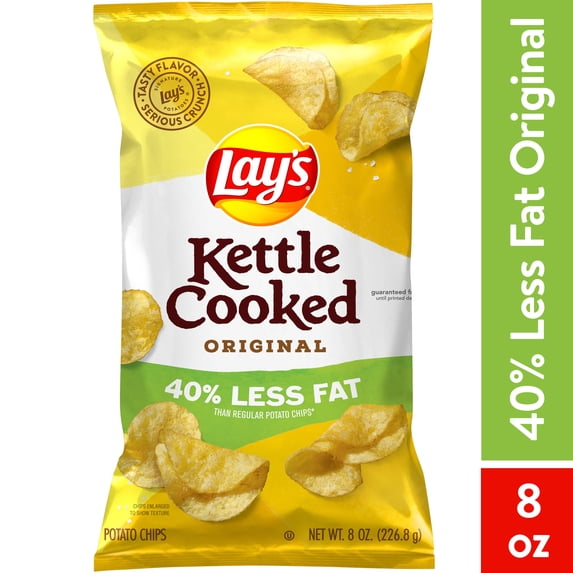 Lay's 40% Less Fat Original Kettle Cooked Potato Chips, 8 oz Bag