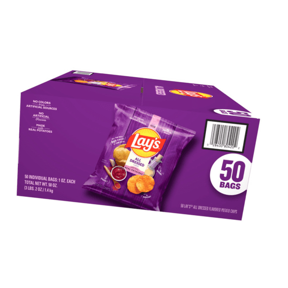 Lay's All Dressed Flavored Potato Chips, 1 oz Individual Bags, 50 Count Bulk Box