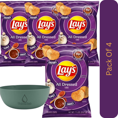 Lay’s All Dressed Potato Chips – 7.75 oz Bag, Crunchy Savory Snack With Olive Green Bowl By ValueNest