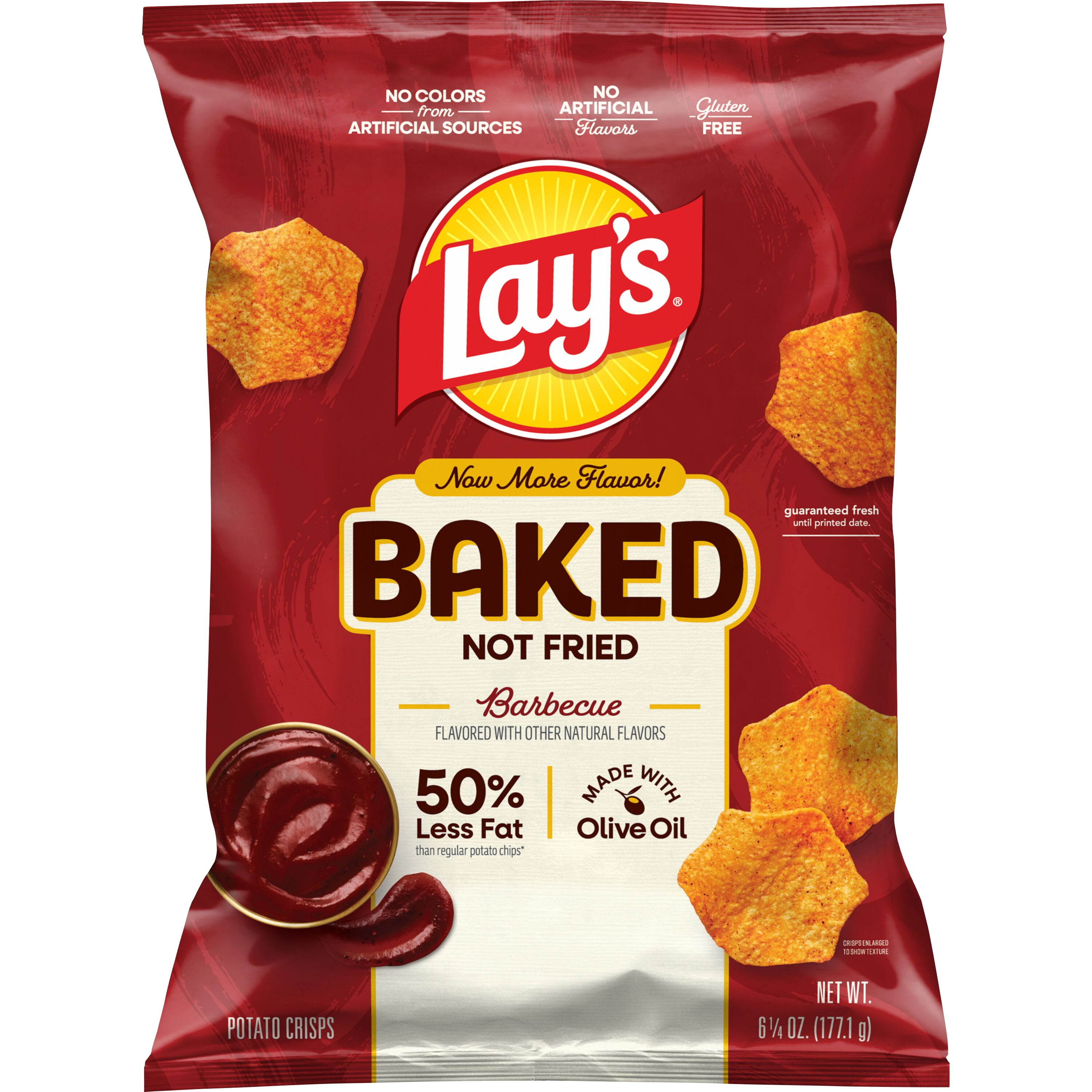 Baked Lays 50% Less Fat Barbecue Potato Chips Bag, 6.25 oz