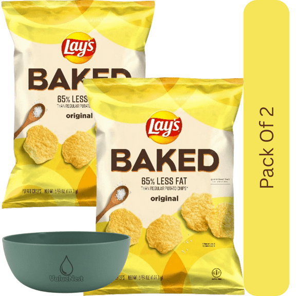Lay's Baked Gluten-Free Original Potato Chips, 6.25 oz Bag With Olive Green Bowl By ValueNest